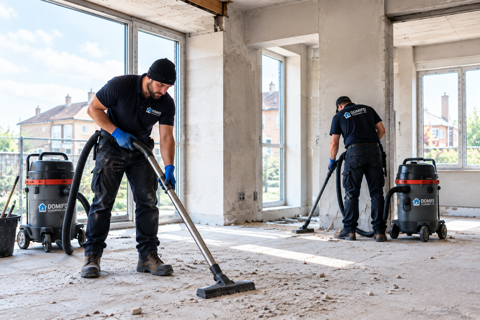 Builders clean after construction